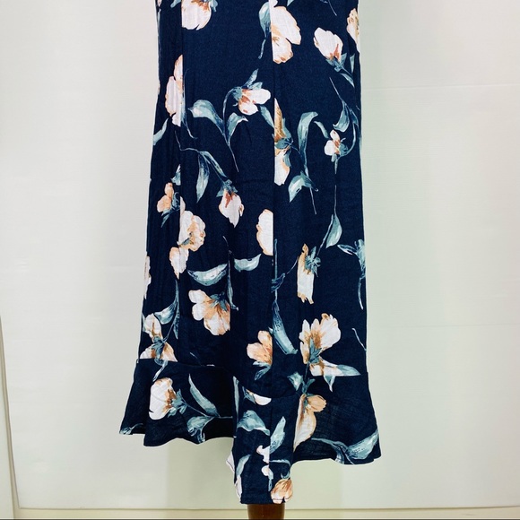 TOBY HEART GINGER Womens Size Large Navy LINEN Floral Tie Up Shoulders Dress NEW - Picture 9 of 16